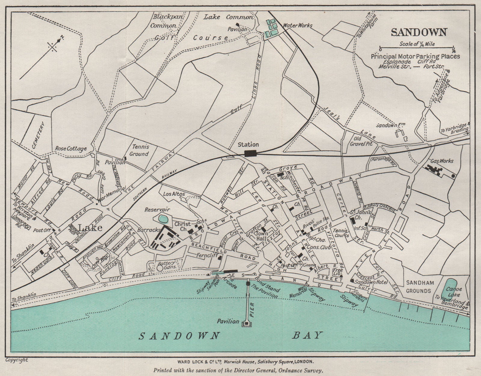 SANDOWN vintage town/city plan. Isle of Wight. WARD LOCK 1939 old vintage map